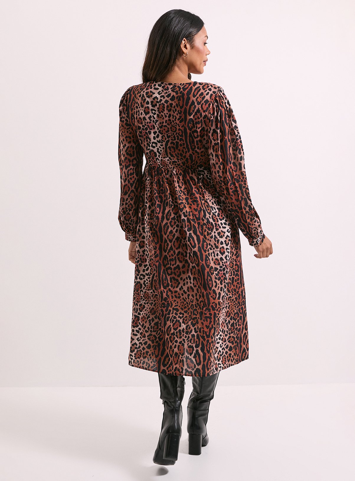 DOROTHY PERKINS Bow Front Blouson Sleeve Printed Midi Dress 12 - Image 3 thumbnail